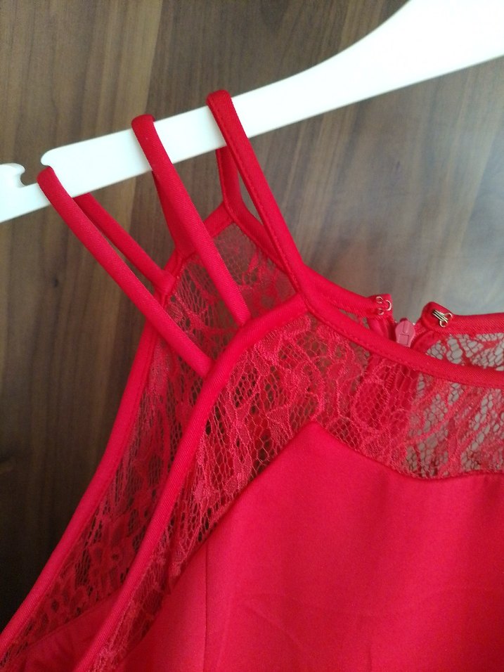 Dantel Detaylı Kırmızi elbise - Görsel 5