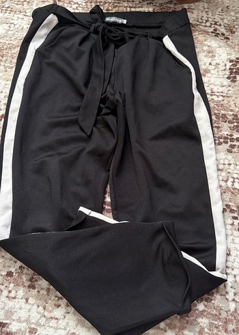 Siyah Beli Bağlamalı Salaş Kadın Spor Pantolon - Görsel 2