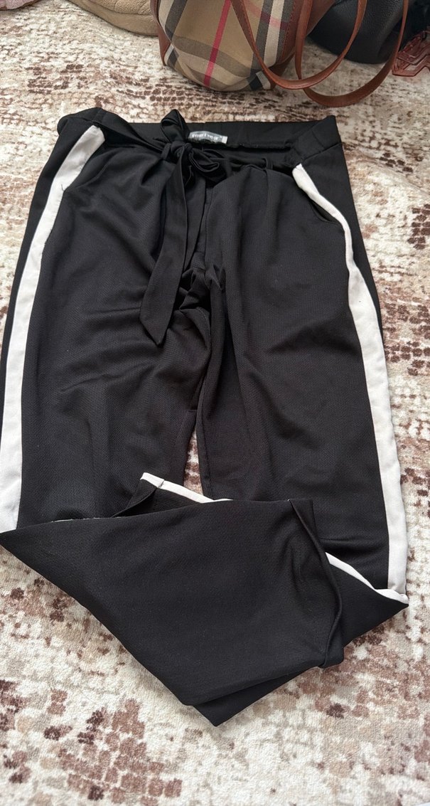 Siyah Beli Bağlamalı Salaş Kadın Spor Pantolon - Görsel 2