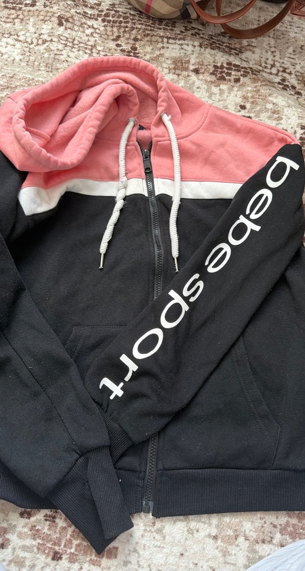 Fermuarlı Pembe Siyah Kadın hirka - Görsel 2