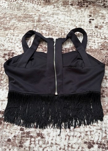 Siyah Püsküllü Straplez Mini Büstiyer - Görsel 3