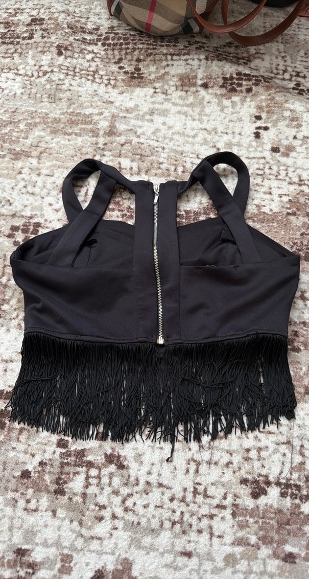 Siyah Püsküllü Straplez Mini Büstiyer - Görsel 3