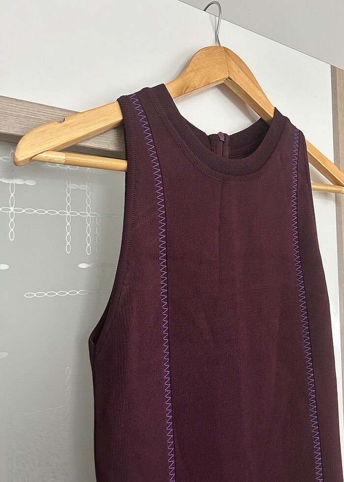 Mürdüm triko elbise - Görsel 2