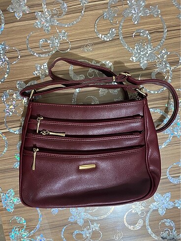 cherry bordo çok gözlü çanta