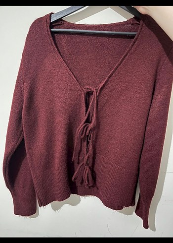 Bordo Önden Bağlamalı Hırka