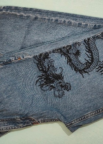 Fermuarlı Baskılı Koyu Mavi Kadın Jean - Görsel 3