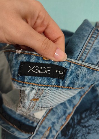 Fermuarlı Baskılı Koyu Mavi Kadın Jean - Görsel 2