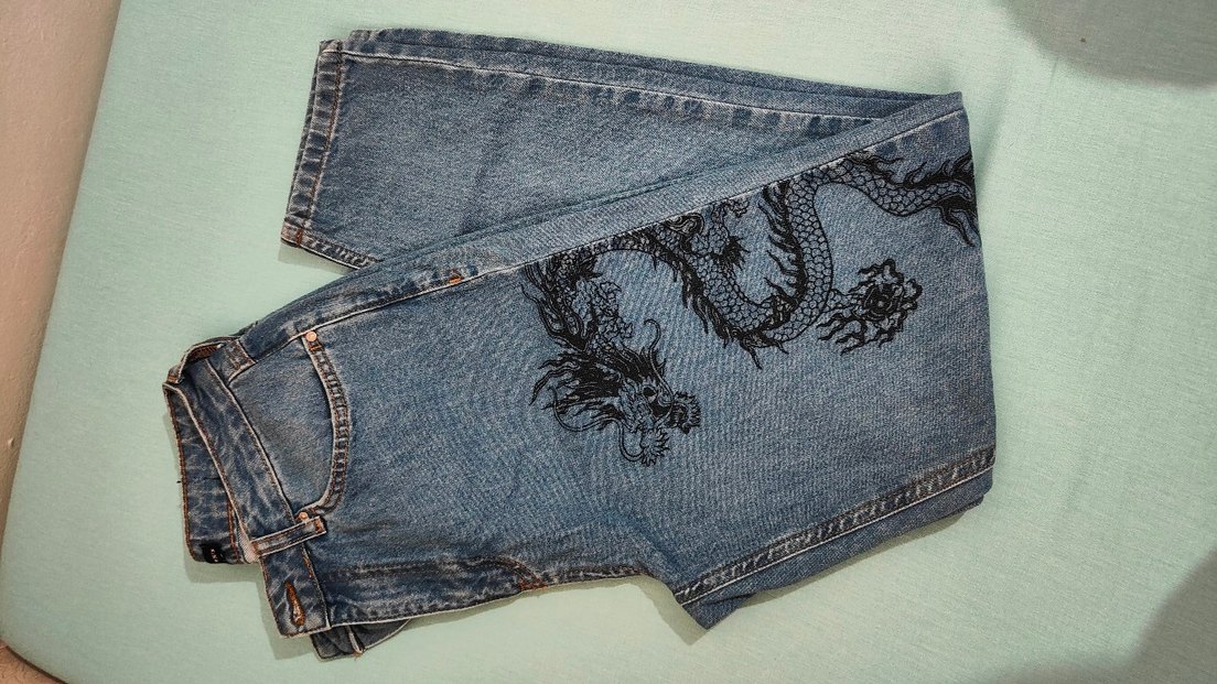 Fermuarlı Baskılı Koyu Mavi Kadın Jean - Görsel 3