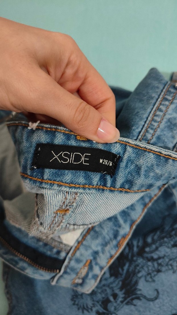 Fermuarlı Baskılı Koyu Mavi Kadın Jean - Görsel 2