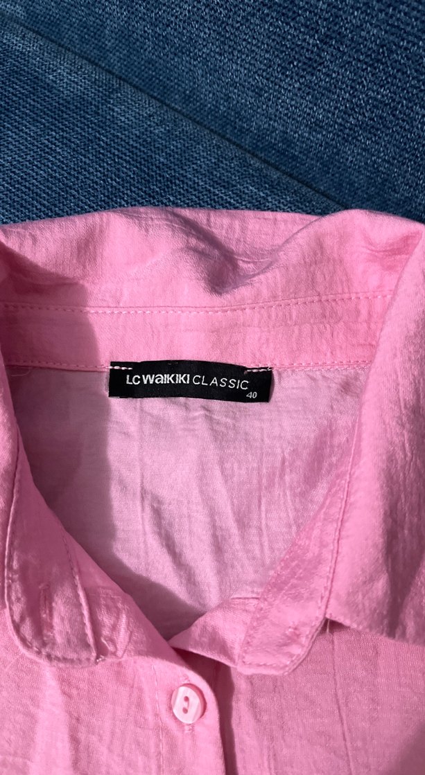 Pembe Kolsuz Keten Gömlek - Görsel 2