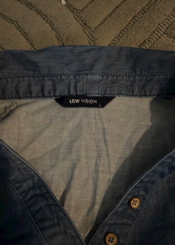 Gri Denim Kolsuz Düğmeli Kadın Gömlek - Görsel 2