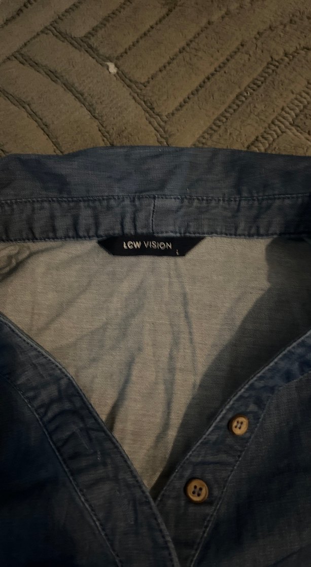 Gri Denim Kolsuz Düğmeli Kadın Gömlek - Görsel 2