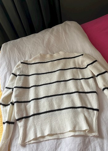 Kadın Beyaz Çizgili Triko Kazak - Görsel 3