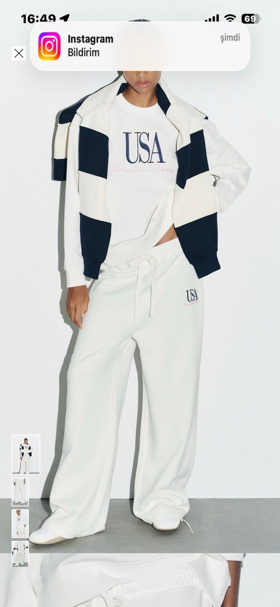 Zara Beyaz Rahat Kesim Kadın Eşofman Altı - Görsel 3