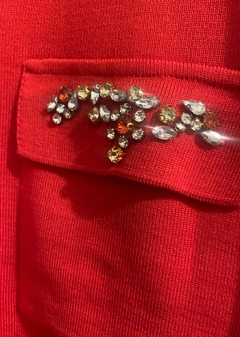 Kırmızı Nakışlı Uzun Kollu Kadın triko bluz - Görsel 3