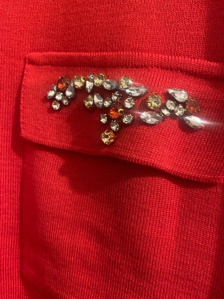 Kırmızı Nakışlı Uzun Kollu Kadın triko bluz - Görsel 3