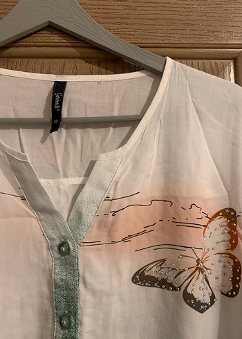 Yeşil Baskılı Bohem V Yaka Kadın Gömlek - Görsel 2