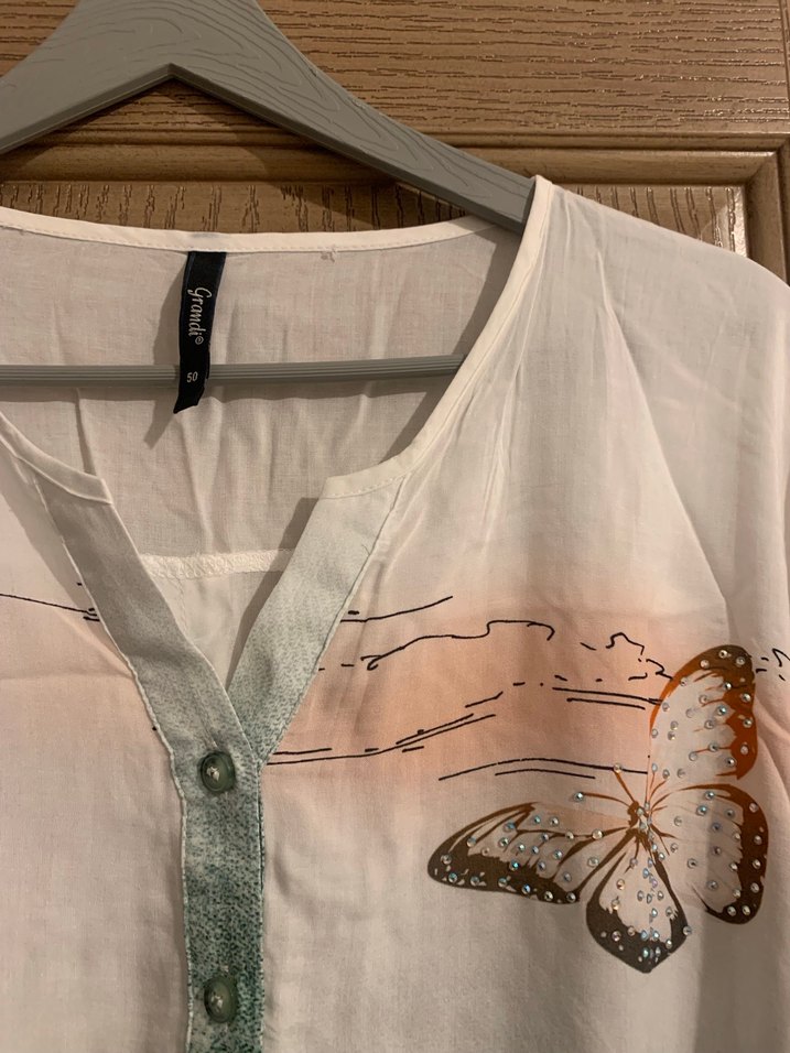 Yeşil Baskılı Bohem V Yaka Kadın Gömlek - Görsel 2