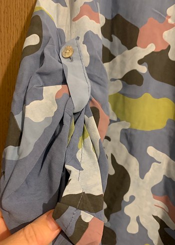 Gri Kamuflaj Düğmeli Kadın Gömlek - Görsel 3