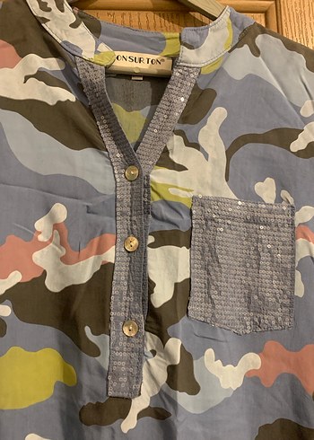 Gri Kamuflaj Düğmeli Kadın Gömlek - Görsel 2