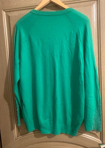 Kadın V Yaka Yeşil Triko Kazak - Görsel 5