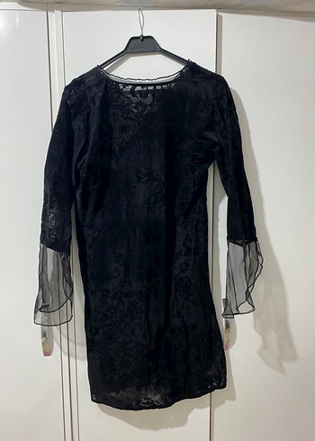 Diğer Uzun Siyah Dantel Detaylı Gotik Elbise
