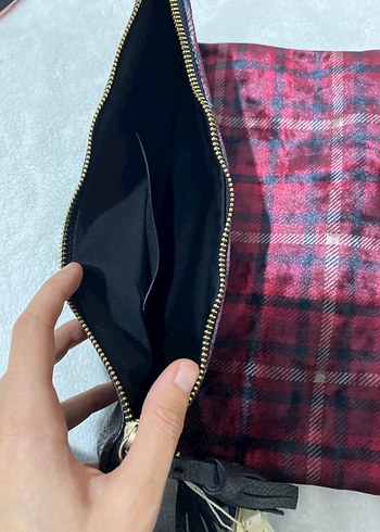 Mudo Mudo Bordo Süet Fermuarlı Kadın Clutch Çanta