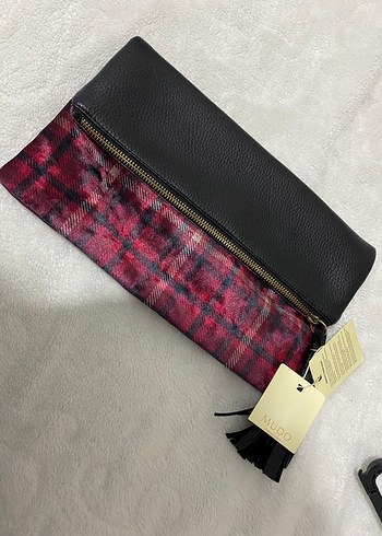 Mudo Bordo Süet Fermuarlı Kadın Clutch Çanta
