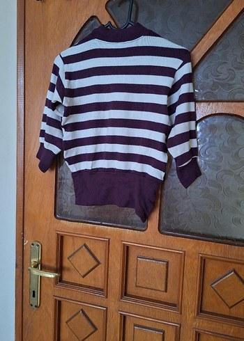 Mor Gri Çizgili Kadın Triko Kazak - Görsel 2