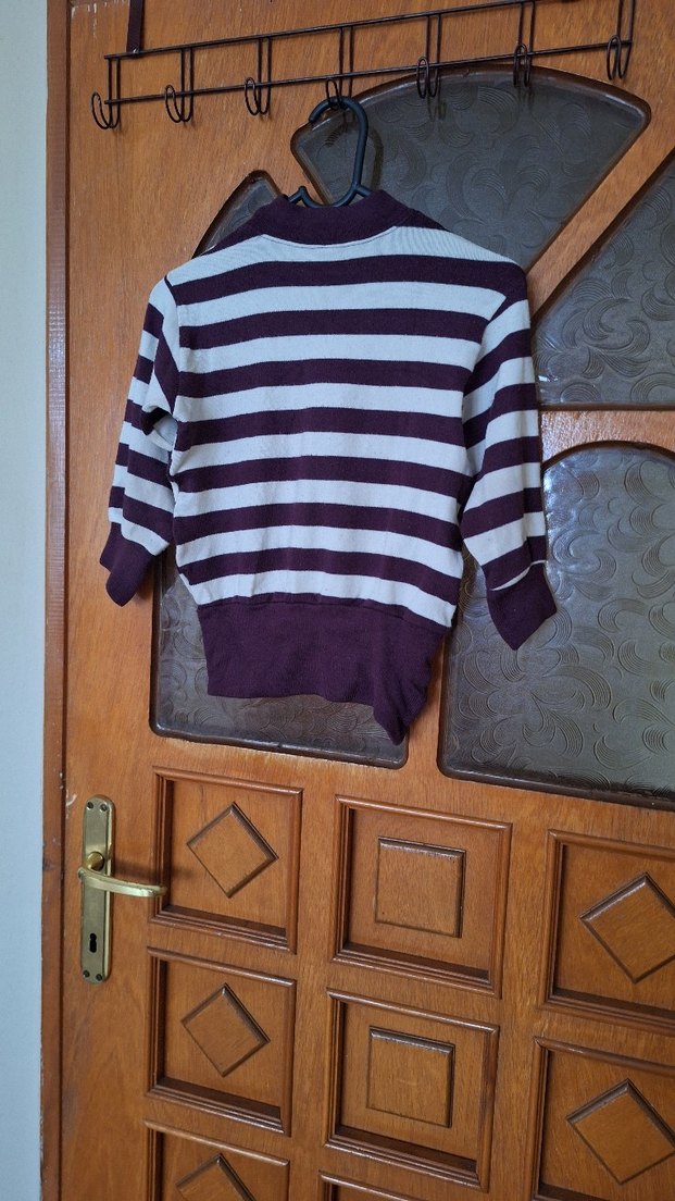 Mor Gri Çizgili Kadın Triko Kazak - Görsel 2