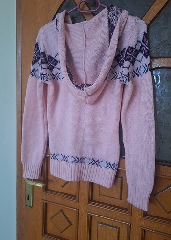 Pembe Örgü Kapüşonlu Hırkası - Görsel 2
