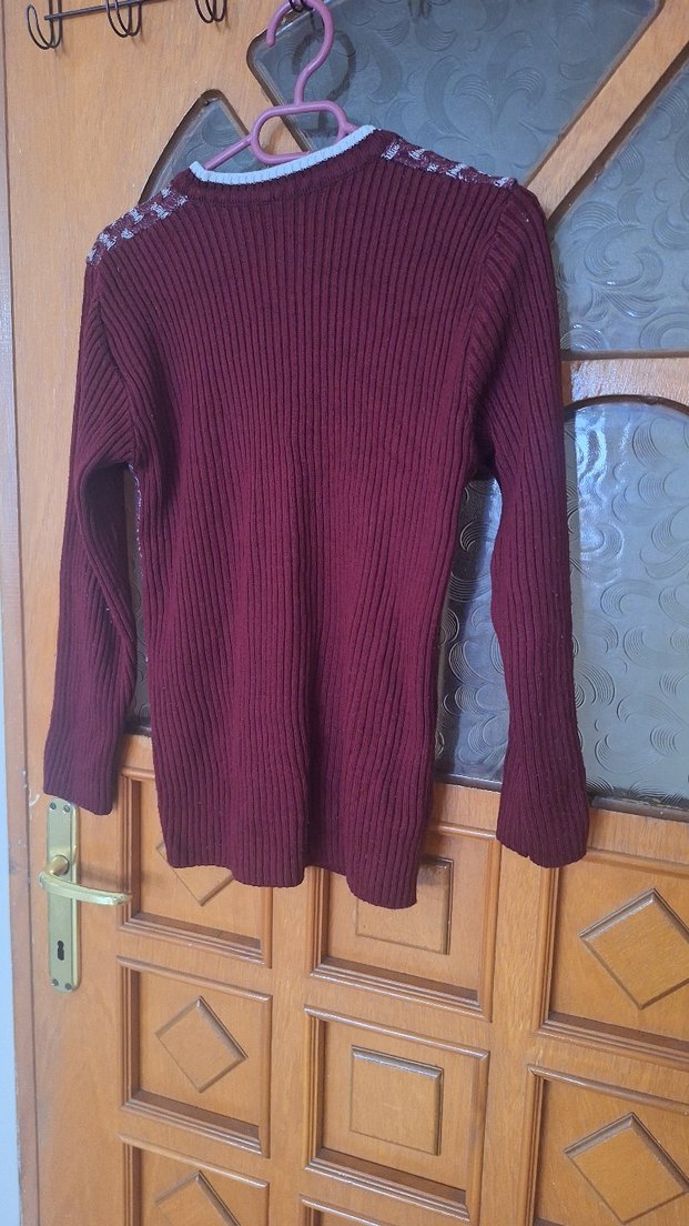 Bordo Erkek Çocuk V Yaka Triko Kazak - Görsel 2