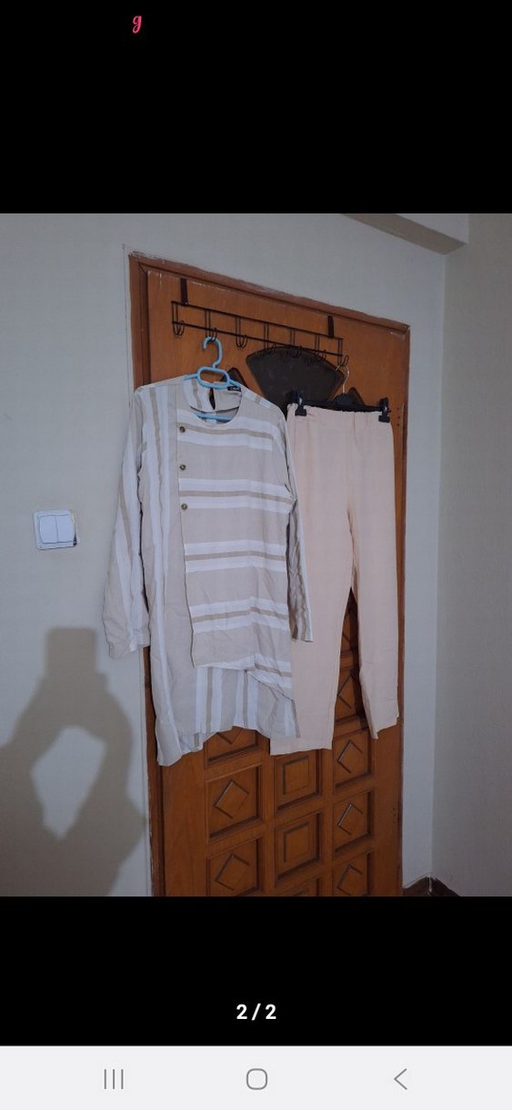 Uzun Kollu, Düğmeli Beyaz Kadın Takım - Görsel 2