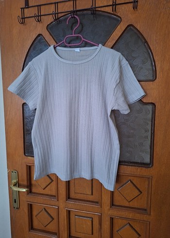 ünisex Bej Kısa Kollu Pliseli Tişört - Görsel 2