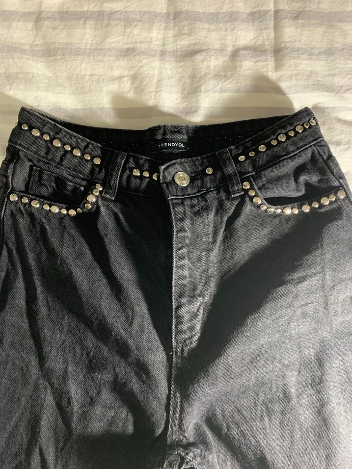 Taşlı Kadın Midi Kot Pantolon - Görsel 2