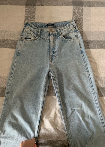 Düğmeli Gri Denim Kadın Jean - Görsel 2