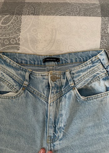 Düğmeli Gri Denim Kadın Jean - Görsel 3