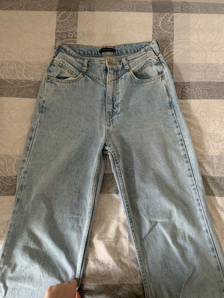 Düğmeli Gri Denim Kadın Jean - Görsel 2