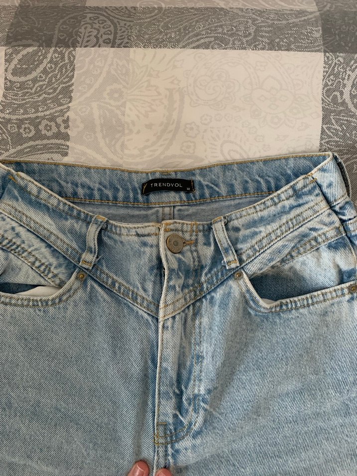 Düğmeli Gri Denim Kadın Jean - Görsel 3