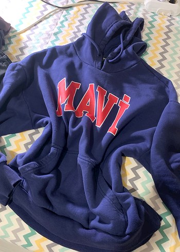 Kapüşonlu Mavi Kadın Sweatshirt - Görsel 2