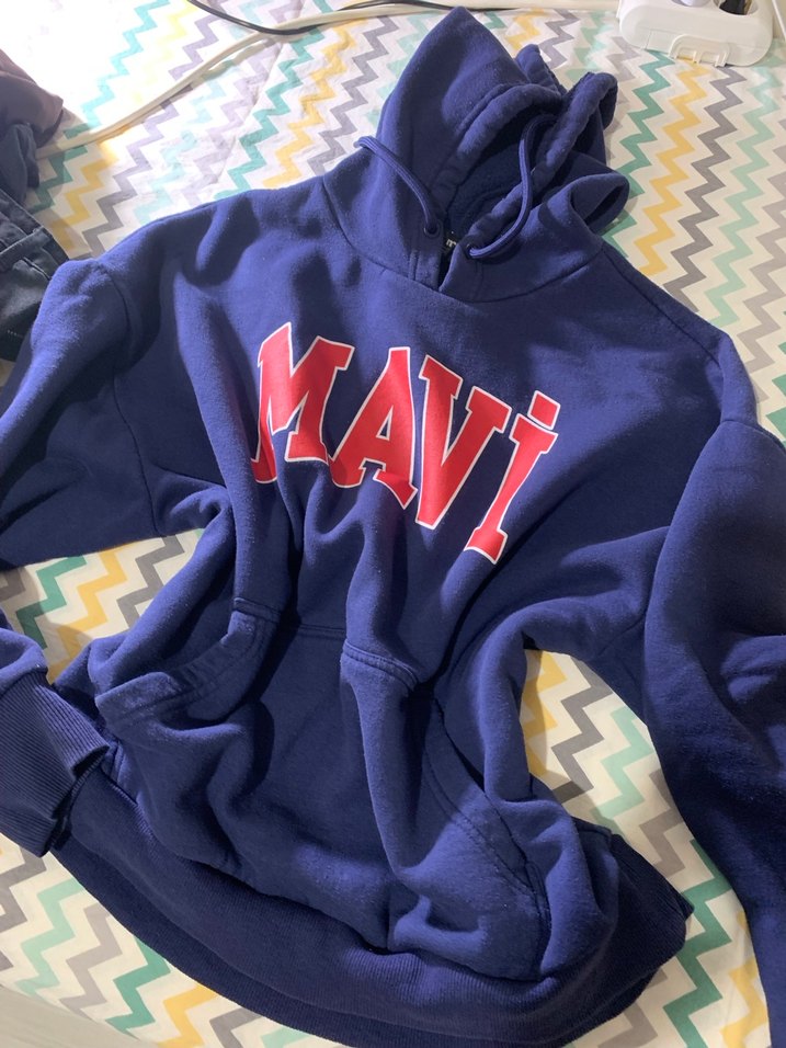 Kapüşonlu Mavi Kadın Sweatshirt - Görsel 2