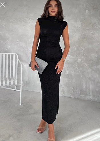 simli Drapeli Midi Abiye Elbise - Görsel 2