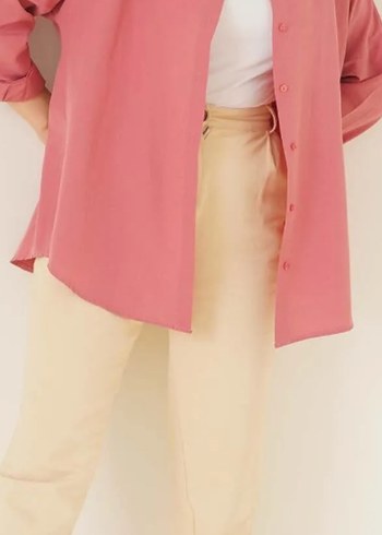 Pembe Midi Kadın Salaş gömlek