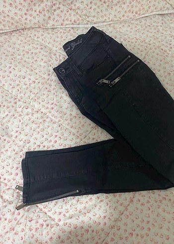 xs Beden Fermuarlı Siyah Dar Kesim Kadın Kot Pantolon