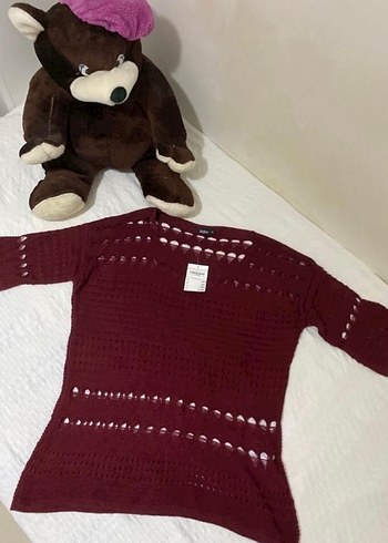 Bordo Örgü Kadın Triko Kazak