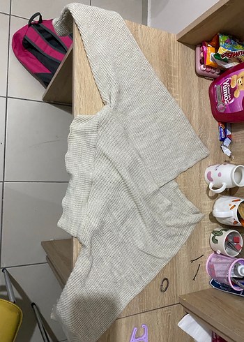 Gri Kadın Triko Keten Kazak, Salaş, Uzun Kollu - Görsel 2