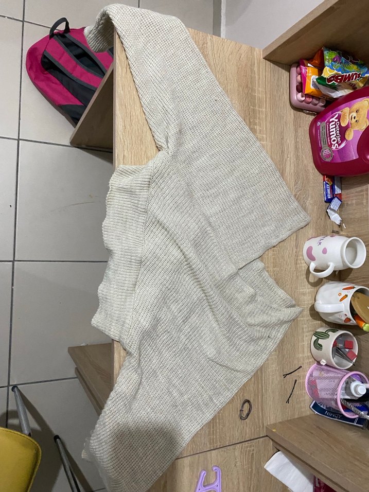 Gri Kadın Triko Keten Kazak, Salaş, Uzun Kollu - Görsel 2