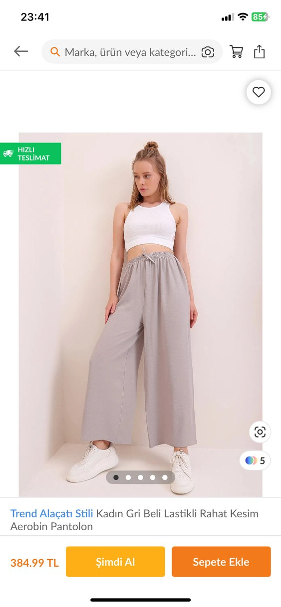 Gri Keten Salaş Kadın Pantolon Günlük - Görsel 3