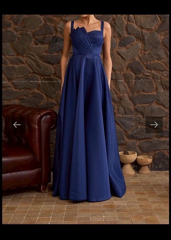 Uzun Lacivert Drapeli Kadın Abiye Elbise - Görsel 6