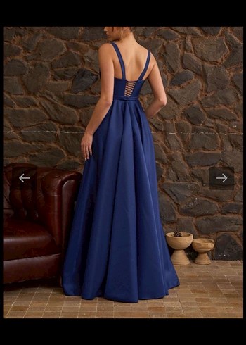 Uzun Lacivert Drapeli Kadın Abiye Elbise - Görsel 7